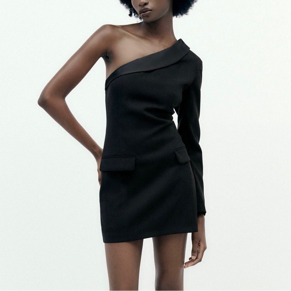 Zara one shoulder “blazer” style cocktail dress